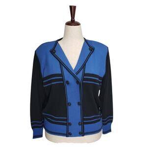 Grazia Italy Vintage 80s Cardigan XL Cobalt Blue Striped Office Siren Retro